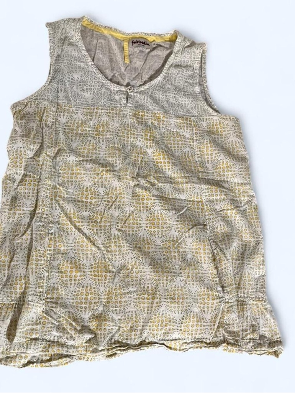 Fabindia Cotton Sleeveless Blouse Medium Boho Tiered Hem Pockets